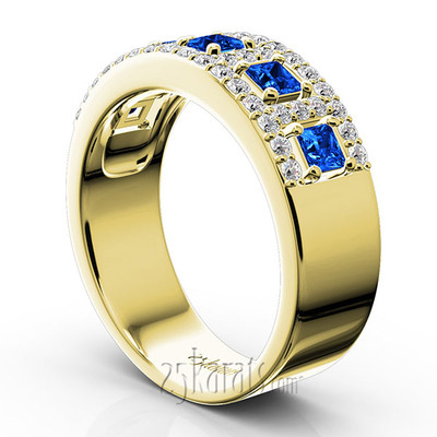 Princess Cut Sapphire and Diamond Anniversary Band - view 6 of 7