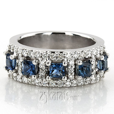 Princess Cut Sapphire and Diamond Anniversary Band - view 7 of 7