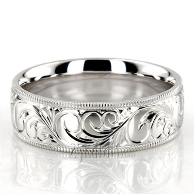 Milgrain Edge Fancy Carved Wedding Ring  - view 1 of 5