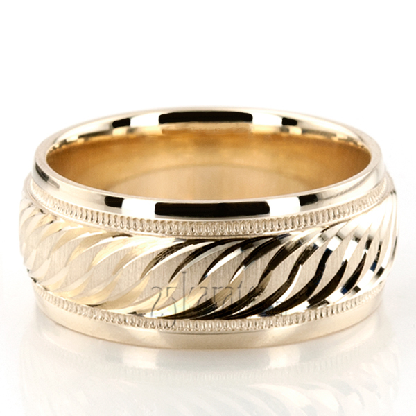 Attractive Brush Finish Fancy Carved Wedding Band  - view 5