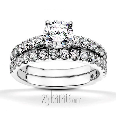 Scalloped Micro Pave Set Low Cathedral Diamond Engagement Ring (1/3 ct. t.w.) - view 2