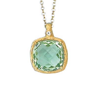 18k Gold Green Amethyst Pendant - view 2