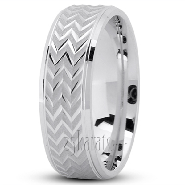 Zigzag Pattern Flat Wedding Band - view 2