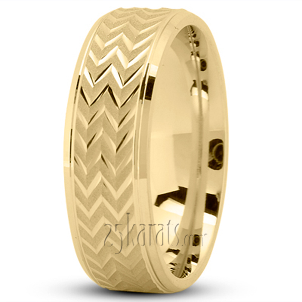 Zigzag Pattern Flat Wedding Band - view 3