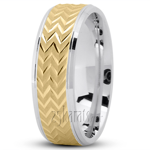 Zigzag Pattern Flat Wedding Band - view 4