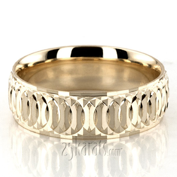 Circular Cut Fancy Carved Wedding Band  - view 5