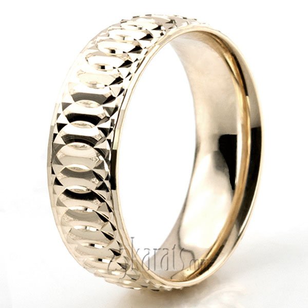 Circular Cut Fancy Carved Wedding Band  - view 6