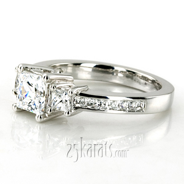 Three Stone Princess Diamond Engagement Ring (1.80 t.c.w.) - view 6