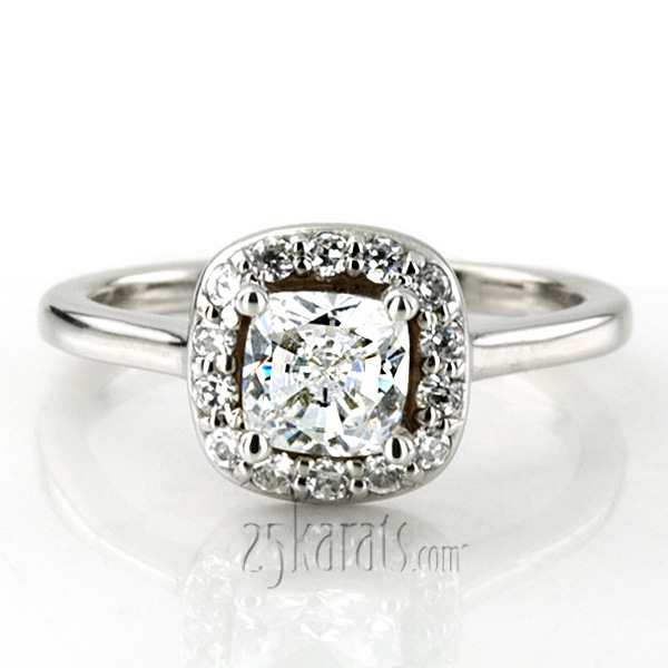 Cushion Center Halo Style Bead set Engagement Ring (1/5 ct. t.w.) - view 5