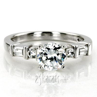 Baguette and Round Diamond Engagement Ring (0.42ct.tw) - view 6 of 8