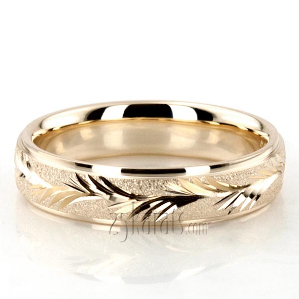 Leaf Design Fancy Carved Wedding Band  - view 4