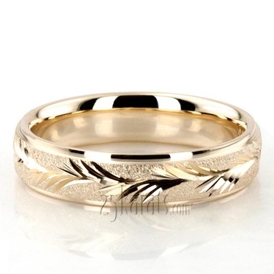 Leaf Design Fancy Carved Wedding Band  - view 4 of 5