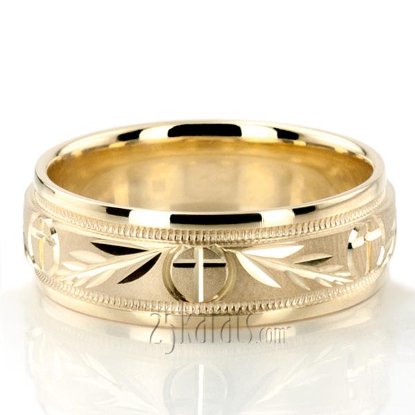 Religious Leaf Design Wedding Band - FC100840 - 14K Gold