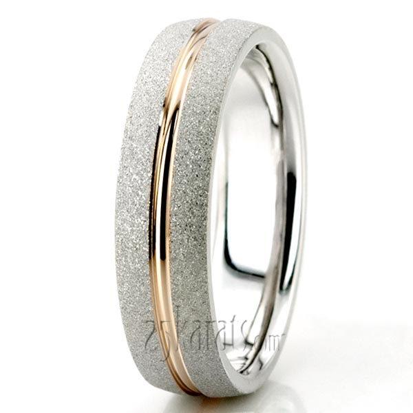 Two Tone Stone Finish Basic Carved Wedding Band  - view 2