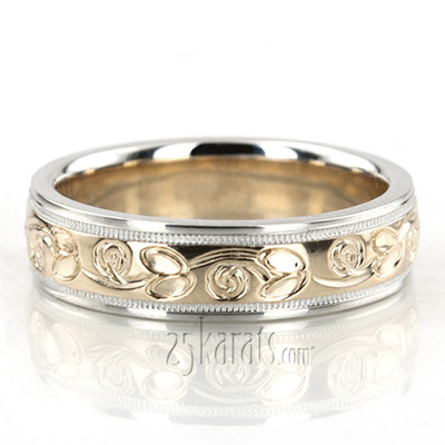 Refined Floral Carved Wedding Band  - view 1 of 6