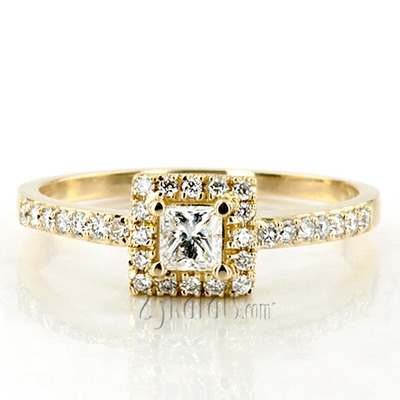 Halo Style bead Set Emerald Cut Center  Diamond Engagement Ring ( 0.35 ct. tw.) - view 2 of 3