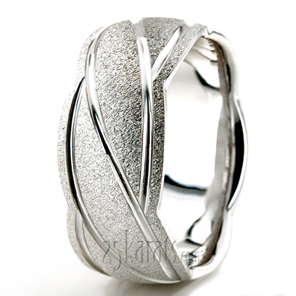 Contemporary Ridged Design Fancy Carved Wedding Band  - view 4