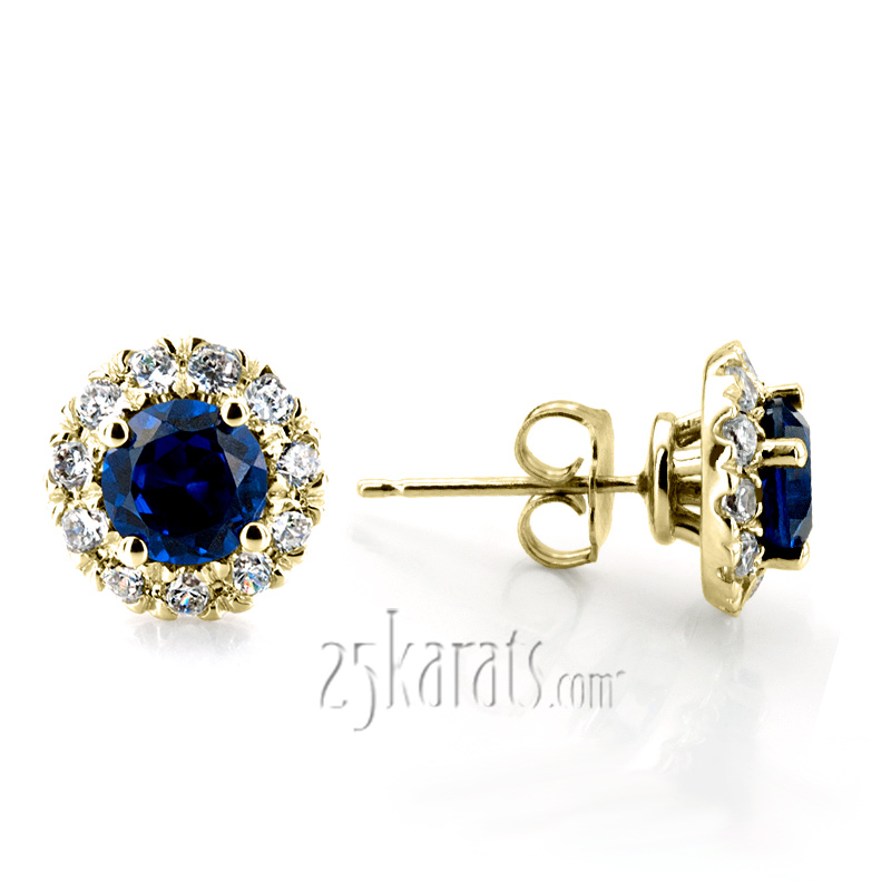 Dazzling Blue Sapphire And Diamond Halo Earrings(0.38 ct. t.w.) - view 2