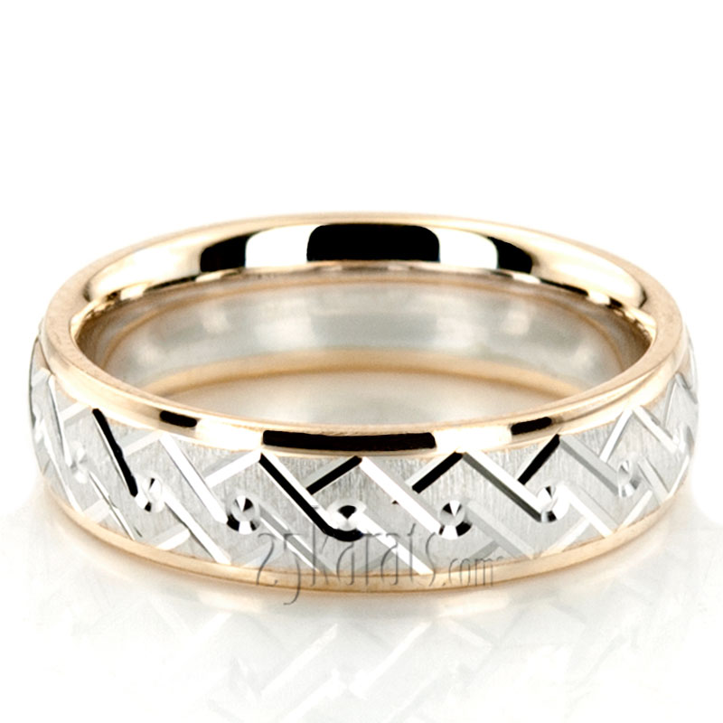 Double Helix Design Diamond Cut Wedding Band  - view 3