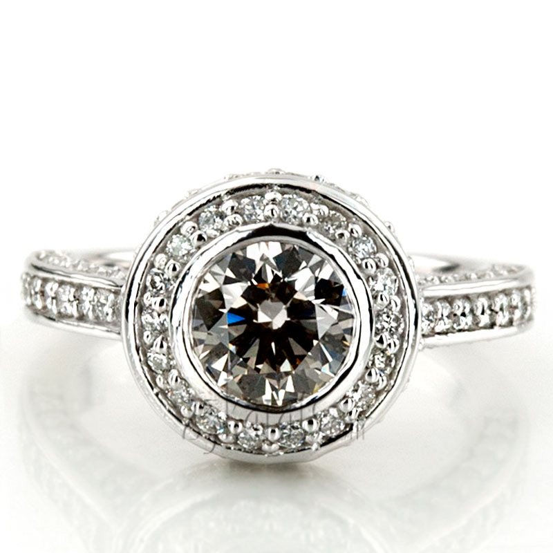 Halo Style Pave Set Bezel Center Diamond Engagement Ring (0.98 ct. tw.) - view 4