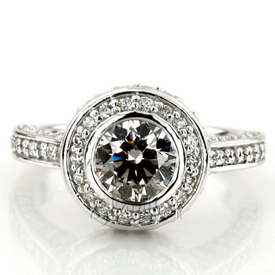 Halo Style Pave Set Bezel Center Diamond Engagement Ring (0.98 ct. tw.) - view 4 of 5