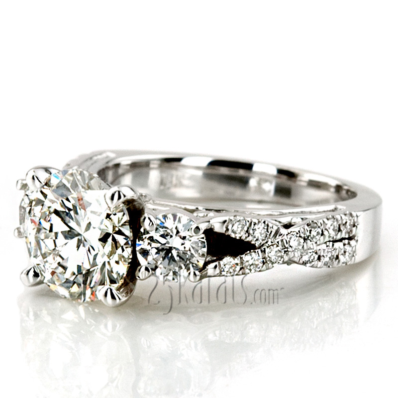 Twist Shank Three Stone Diamond Engagement Ring (1.00 ct. t.w.) - view 12