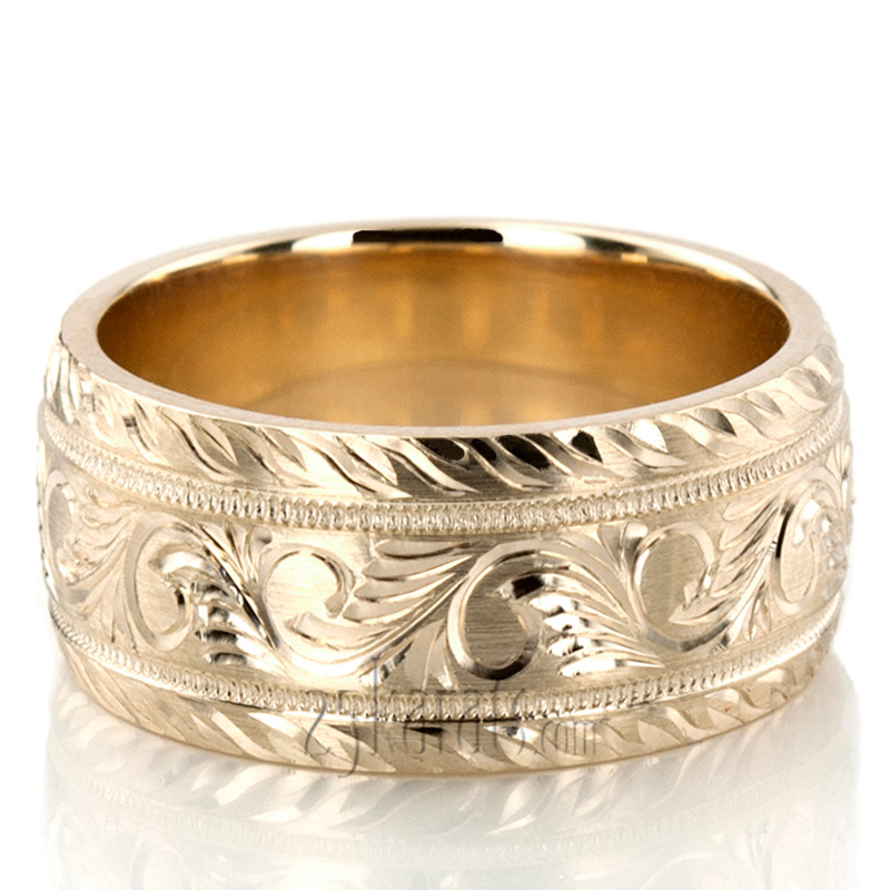 Chic Hand Engraved Floral Wedding Ring - view 5