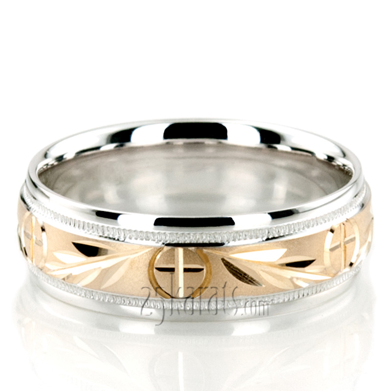 Religious Leaf Design Wedding Band - view 3