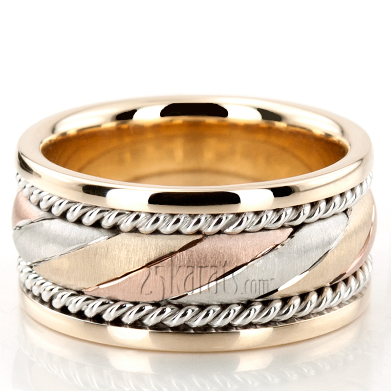 Exclusive Three-Color Hand Woven Wedding Band  - view 3