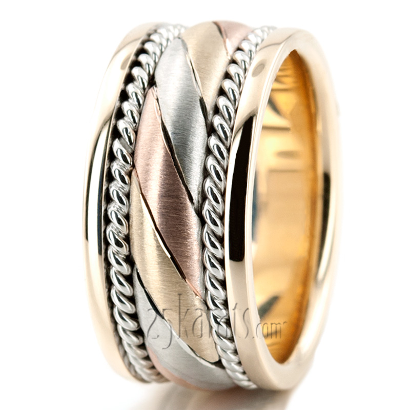 Exclusive Three-Color Hand Woven Wedding Band  - view 4