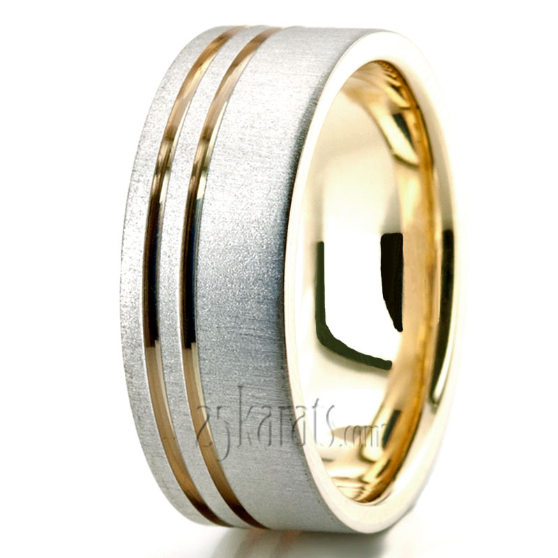 Modern Parallel Cut Two-Tone Wedding Ring  - view 4