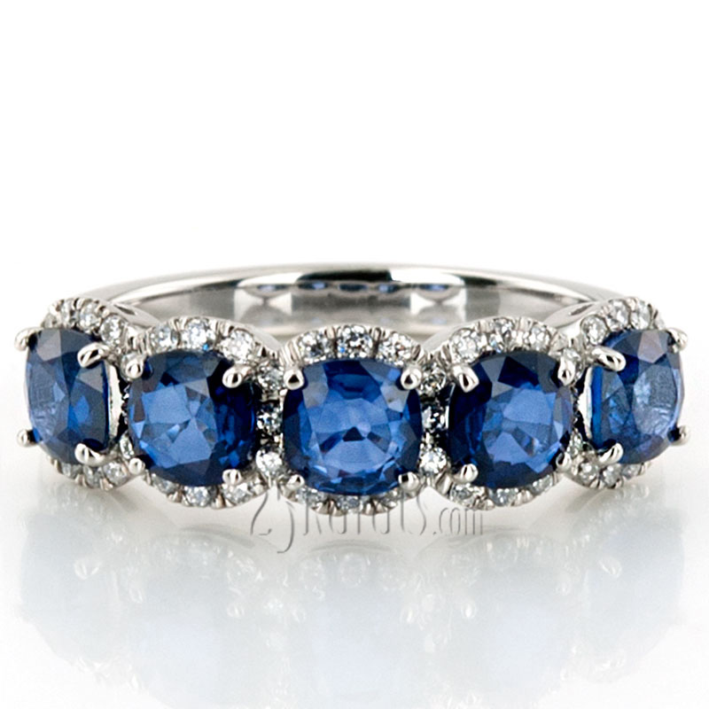 Pave Set Cushion Sapphire Fancy Anniversary Ring (3.25ct. tw.) - view 7