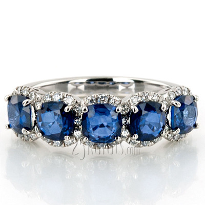 Pave Set Cushion Sapphire Fancy Anniversary Ring (3.25ct. tw.) - view 7 of 8