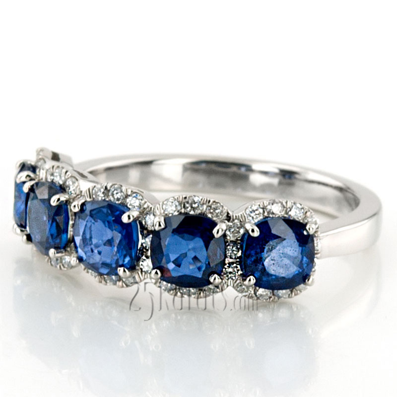 Pave Set Cushion Sapphire Fancy Anniversary Ring (3.25ct. tw.) - view 8