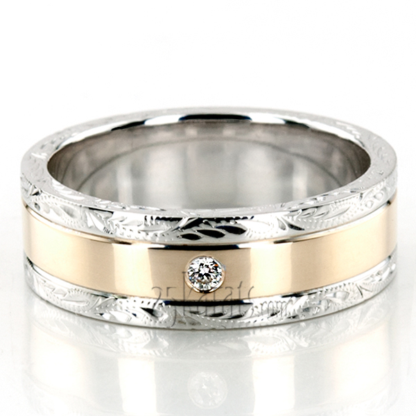 Floral Design Unisex Diamond Wedding Band - view 5