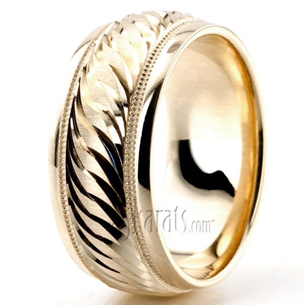 Attractive Brush Finish Fancy Carved Wedding Band  - view 6