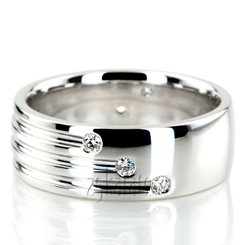 Triple Incised Diamond Wedding Ring  - view 4