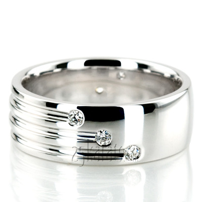 Triple Incised Diamond Wedding Ring  - view 4 of 5