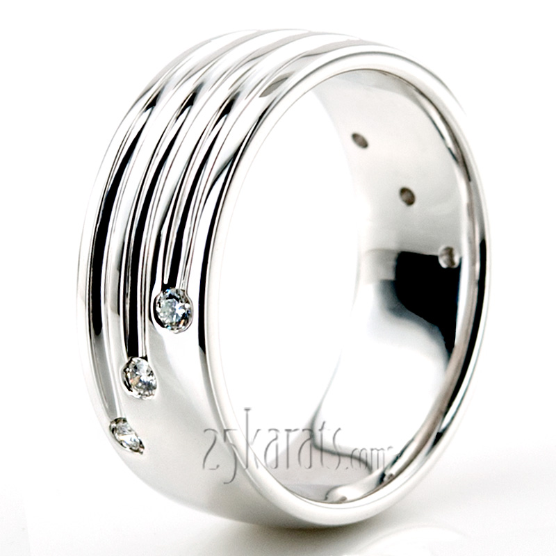 Triple Incised Diamond Wedding Ring  - view 5