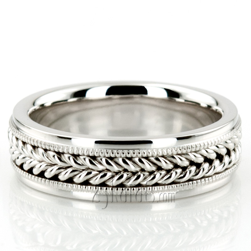 Double-braided Milgrain Hand Woven Wedding Ring  - view 3