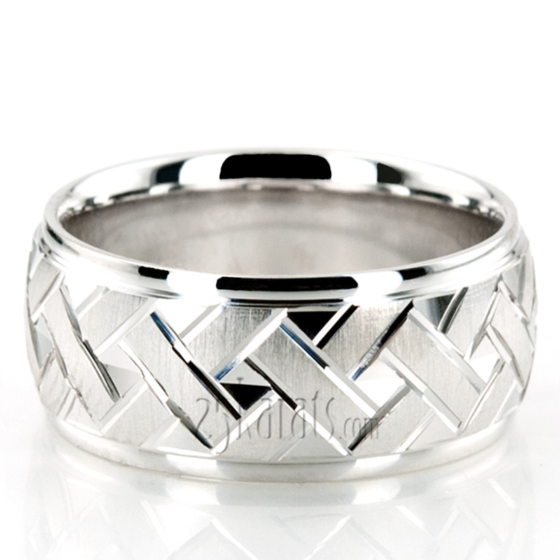 Attractive Angled Cut Diamond Cut Wedding Ring  - view 3