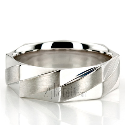 Octagonal Carved Design Wedding Band 