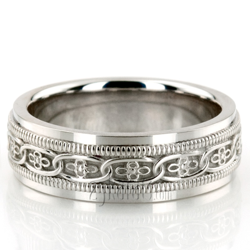 Classic Floral Carved Celtic Wedding Ring  - view 2