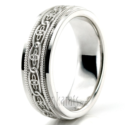 Classic Floral Carved Celtic Wedding Ring  - view 3 of 5