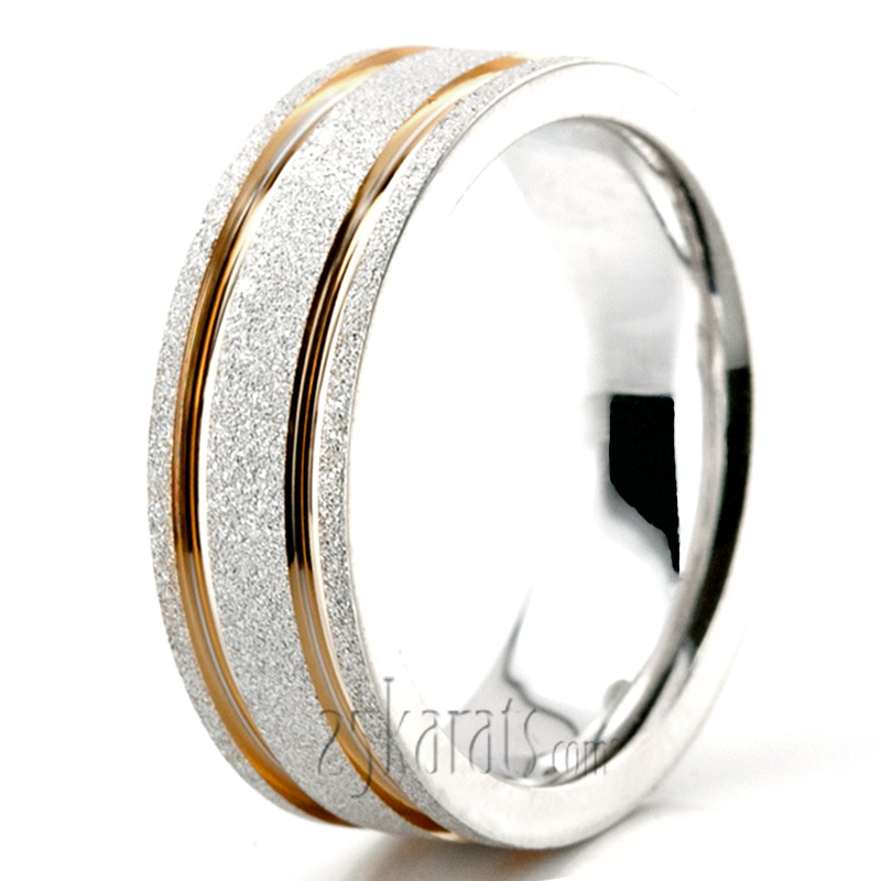 Contemporary Two-Color Stoned Wedding Ring  - view 6