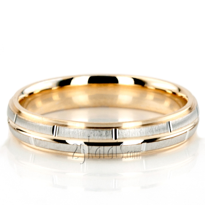 Modern Rectangular Cut Carved Design Wedding Ring  - view 10