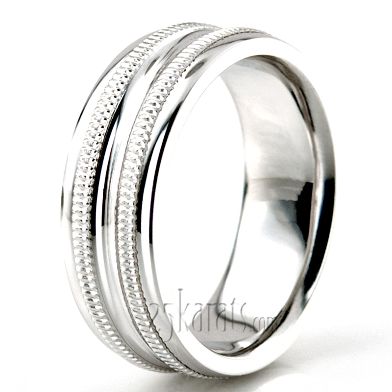 Elegant Milgrain Carved Design Wedding Ring  - view 2