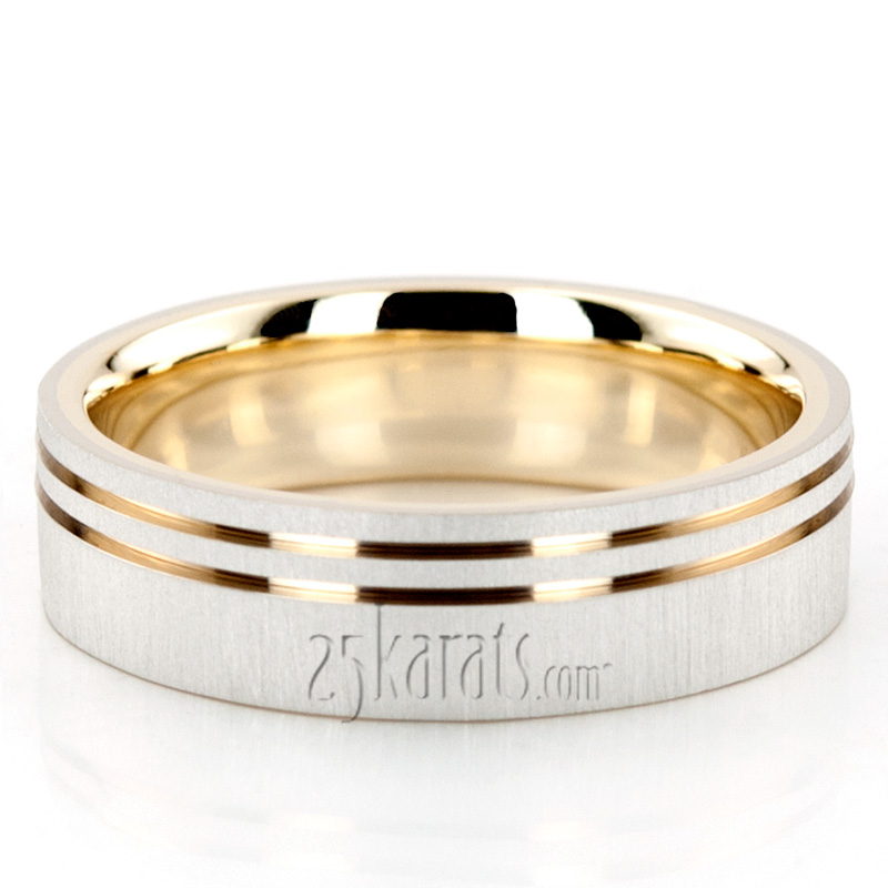 Modern Parallel Cut Two-Tone Wedding Ring  - view 5