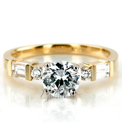 Baguette and Round Diamond Engagement Ring (0.42ct.tw) - view 7 of 8