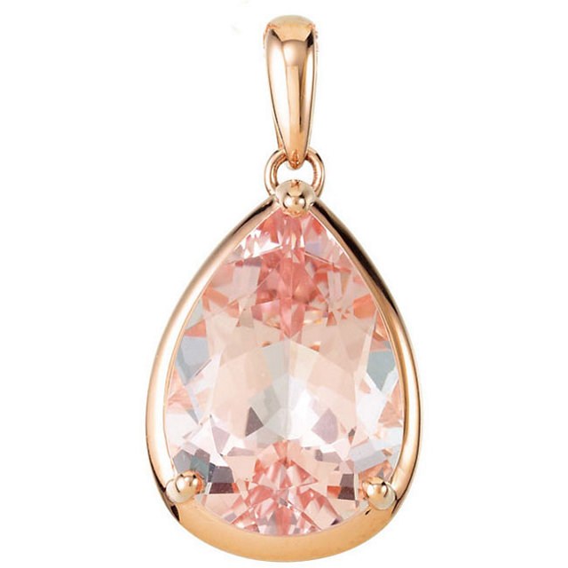 Genuine Morganite Tear Drop Pendant 14k Rose Gold - view 2